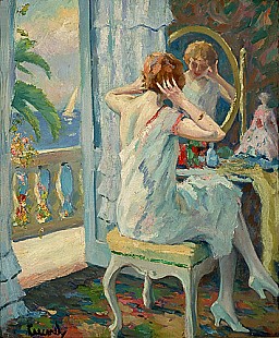 Edward Cucuel - Dame bei der Morgen-Toilette